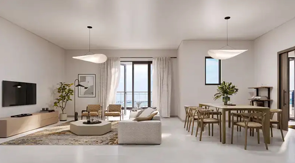 for rent in yas golf collection living room with balcony