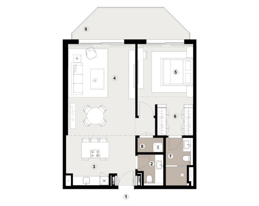 Bashayer Residences 2 1 BedRoom Unit Type - 1A Residences Floor Plan