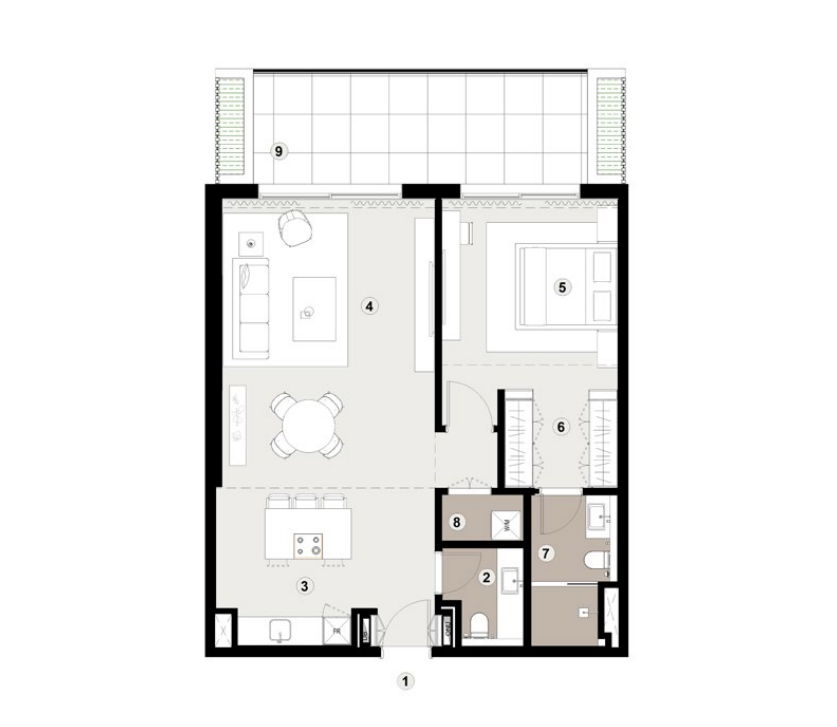 Bashayer Residences 1 1 Bedroom Unit Type - 1C Residences Floor Plan