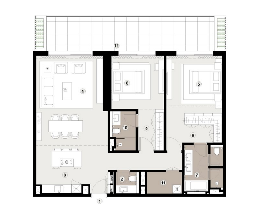 Bashayer Residences 4 2 Bedroom Unit type - 1E Residences Floor Plan
