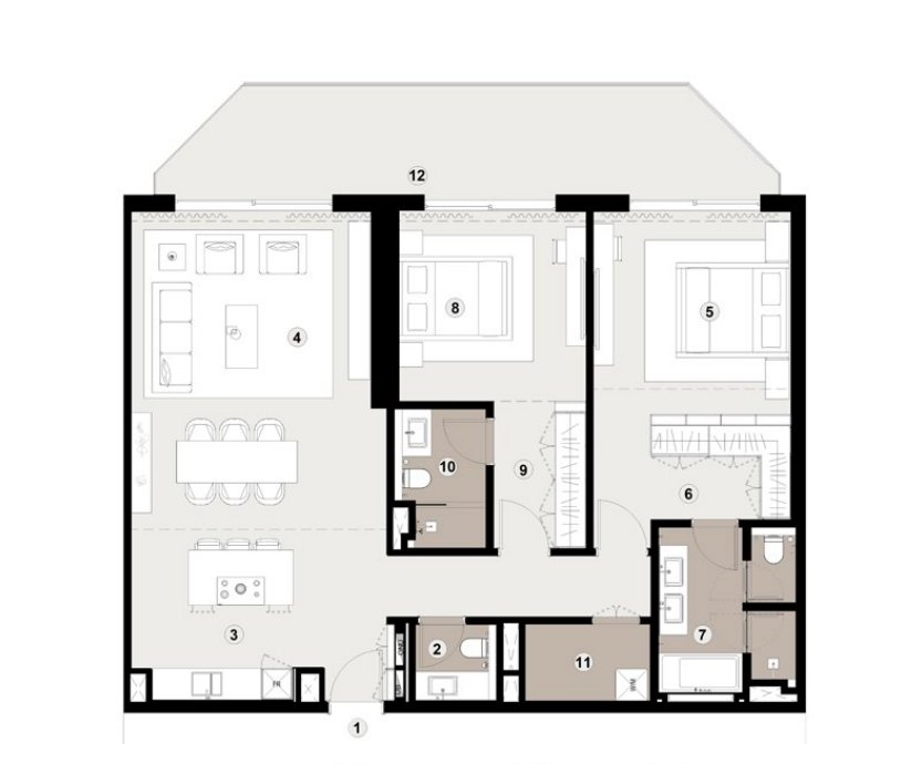 Bashayer Residences 3 2 Bedroom unit Type - 1A Residences Floor Plan
