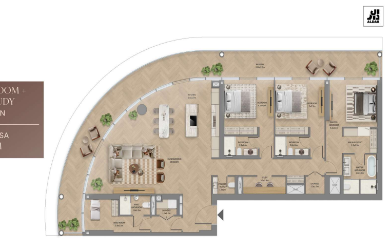 the row saadiyat floor plan three bedrom maid and study
